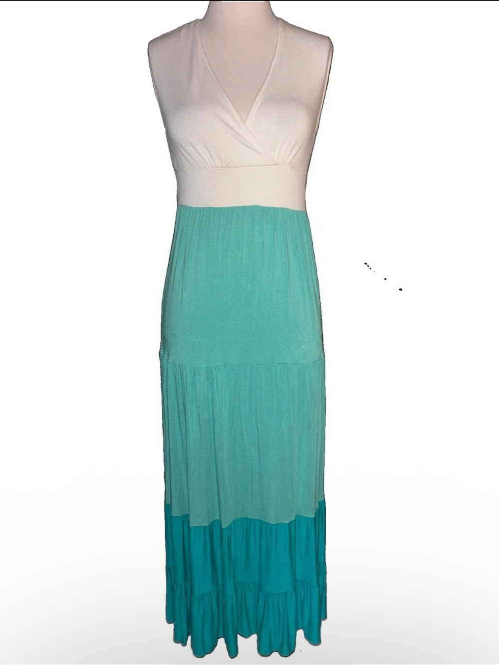 Newport White and Aqua Tiered Maxi Dress